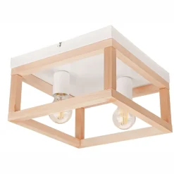 Deckenleuchten|Flurlampen*Lamkur Deckenleuchte Holz Metall B: 30 cm eckig Natur Weiß 2x E27