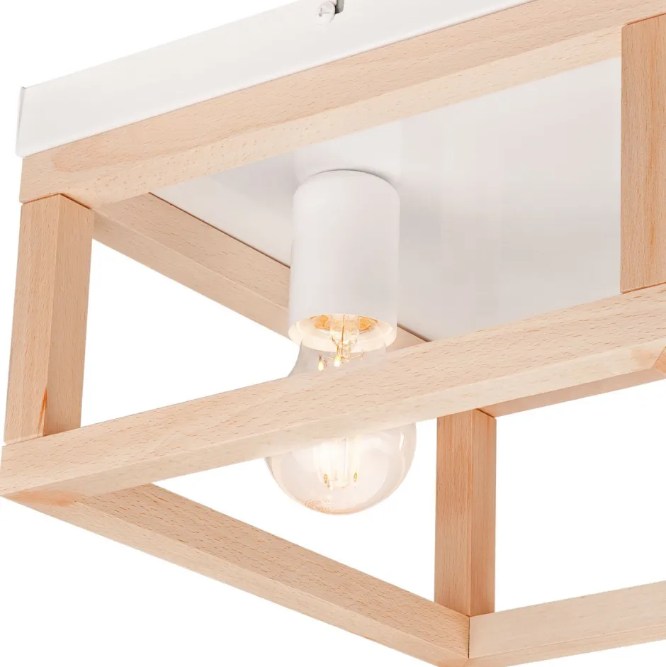 Deckenleuchten|Flurlampen*Lamkur Deckenleuchte Holz Metall B: 30 cm eckig Natur Weiß 2x E27