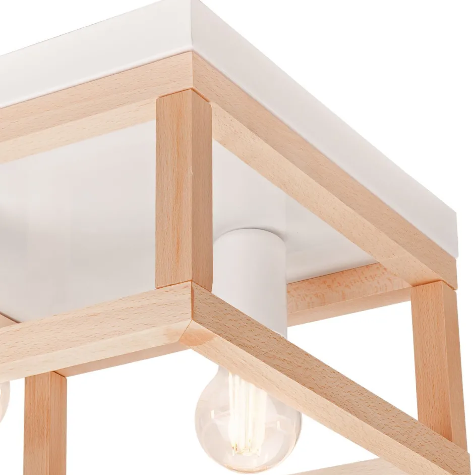 Deckenleuchten|Flurlampen*Lamkur Deckenleuchte Holz Metall B: 30 cm eckig Natur Weiß 2x E27