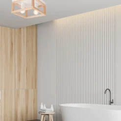 Deckenleuchten|Flurlampen*Lamkur Deckenleuchte Holz Metall B: 30 cm eckig Natur Weiß 2x E27