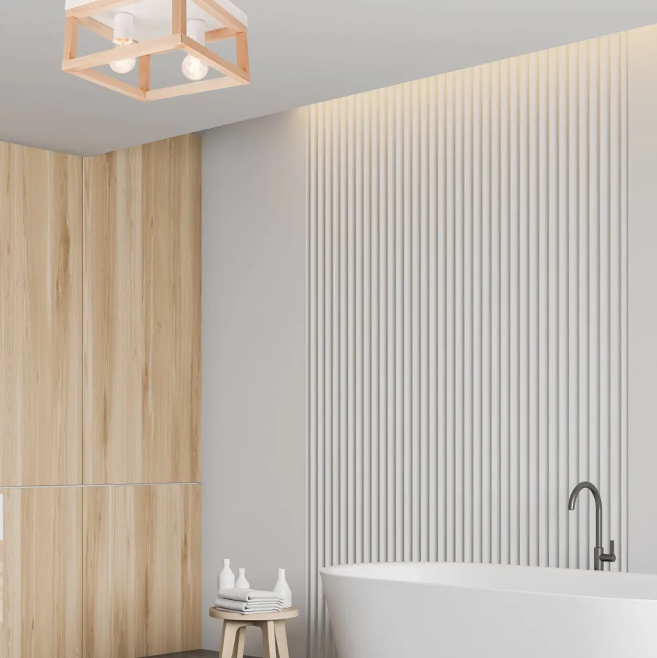 Deckenleuchten|Flurlampen*Lamkur Deckenleuchte Holz Metall B: 30 cm eckig Natur Weiß 2x E27