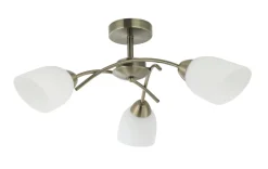 Lamkur Deckenleuchte Jugendstil Glas Metall in Messing Weiß< Deckenleuchten|Flurlampen