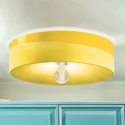 Ferroluce Deckenleuchte Keramik E27 D: 40 cm rund Gelb ENRICO< Keramiklampen|Retro Lampen