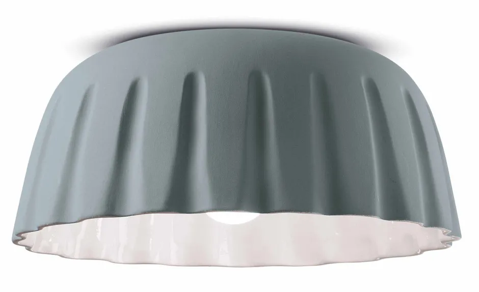 Wohnzimmerlampen|Keramiklampen*Ferroluce Deckenleuchte Keramik E27 D: 40 cm Grau Faltenoptik