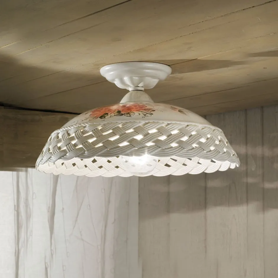 Ferroluce Deckenleuchte Keramik E27 rund Ø 32 cm Landhaus ROSITO< Wohnzimmerlampen|Keramiklampen