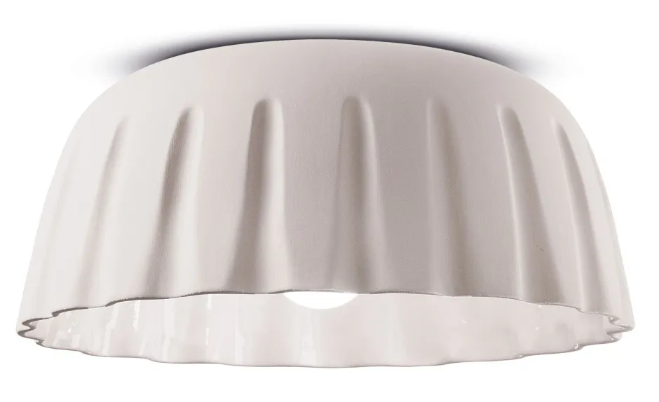 Ferroluce Deckenleuchte Keramik E27 rund D: 40 cm Weiß matt< Wohnzimmerlampen|Keramiklampen