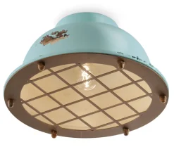 Ferroluce Deckenleuchte Keramik rund D: 35 cm E27 Vintage Hellblau< Wohnzimmerlampen|Keramiklampen