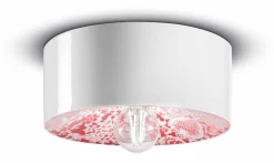 Wohnzimmerlampen|Keramiklampen*Ferroluce Deckenleuchte Keramik rund D: 25 cm Weiß Rot E27 Retro