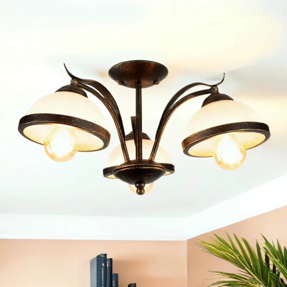 Easylight Deckenleuchte KORFU in Messing Antik 3-flmg< Glaslampen|Rustikale Lampen