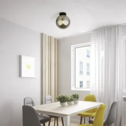 Searchlight Deckenleuchte Kugelschirm Ø 25 cm Rauchglas Metall< Deckenleuchten|Flurlampen