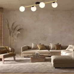 Deckenleuchten|Flurlampen*Emibig Deckenleuchte lang 100 cm in Schwarz Weiß Gold