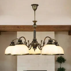 Jupiter Deckenleuchte MARLOW Messing antik Ø70cm Esstisch< Glaslampen|Jugendstil Lampen