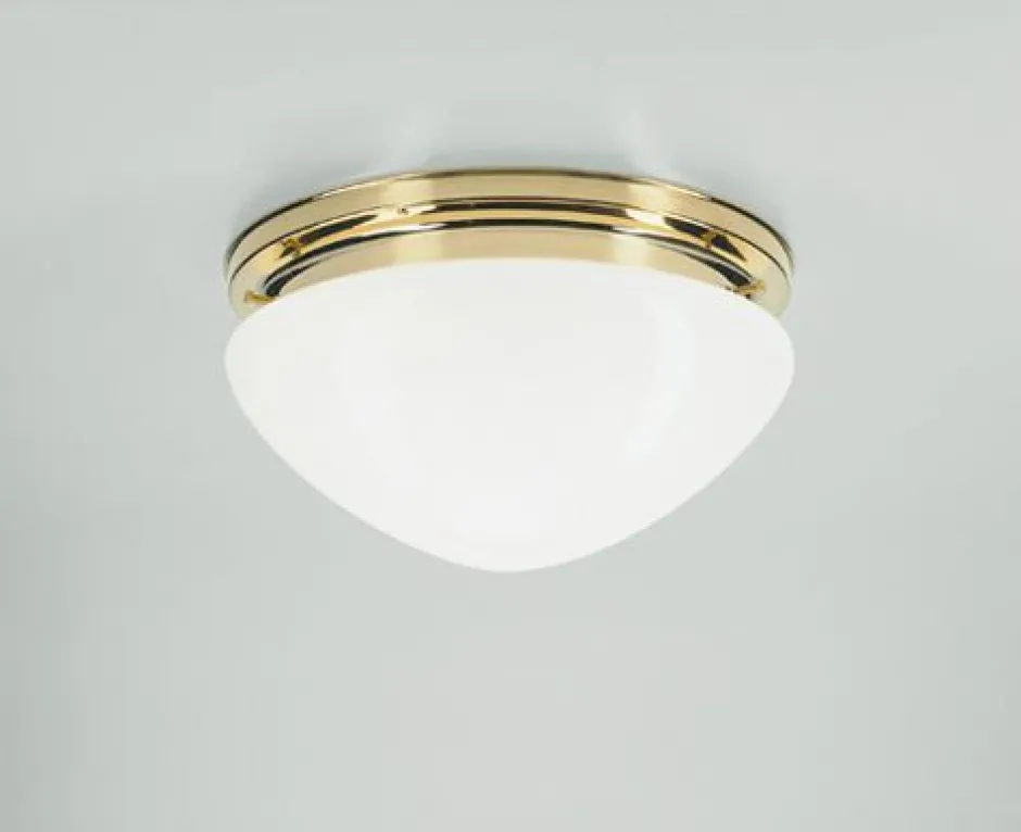 Berliner Messingleuchten Deckenleuchte Messing poliert Glas E27 Ø30 cm rund< Flurlampen|Bürolampen