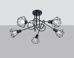 Deckenleuchten|Flurlampen*Sollux Deckenleuchte Metall 58 cm breit Drahtschirm Schwarz