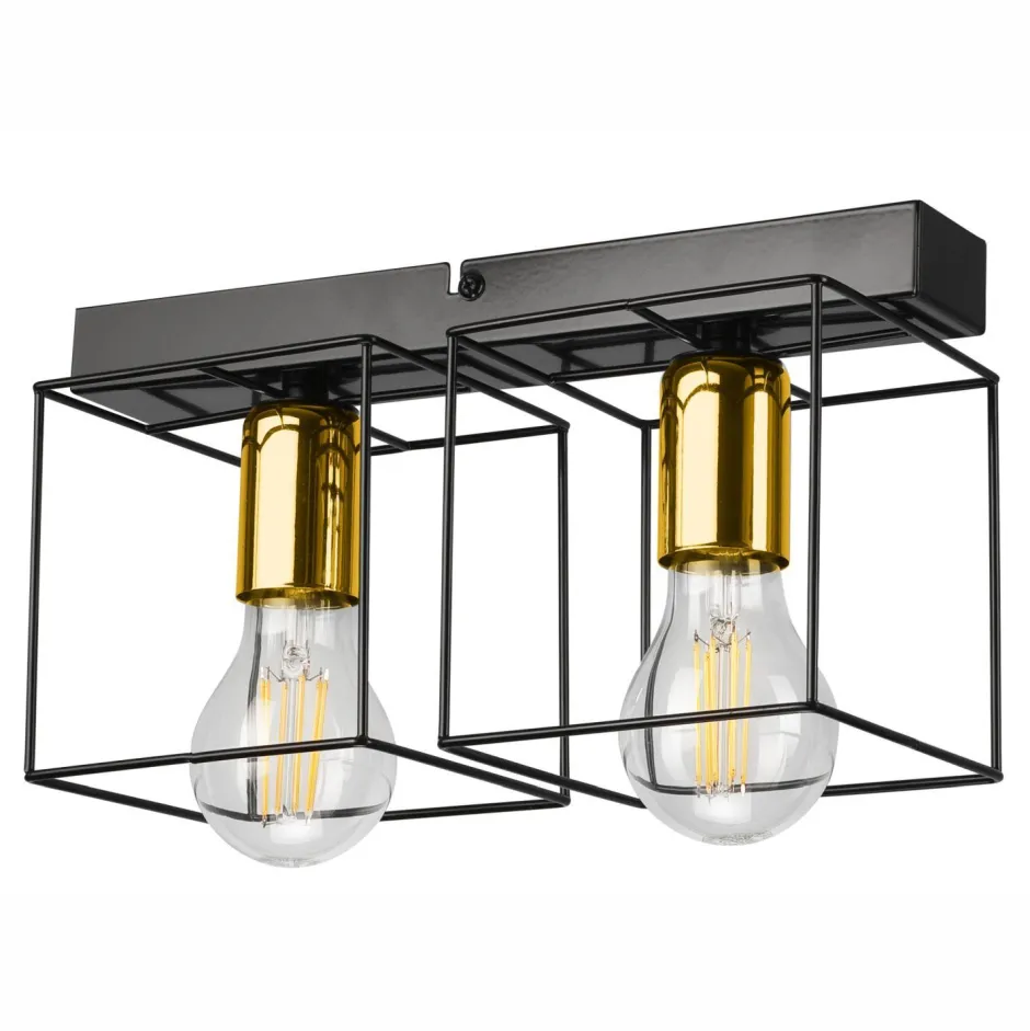 Lamkur Deckenleuchte Metall 2-flammig E27 32 cm lang Schwarz Gold< Deckenleuchten|Flurlampen