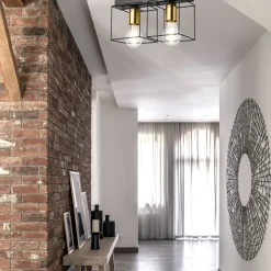 Lamkur Deckenleuchte Metall 2-flammig E27 32 cm lang Schwarz Gold< Deckenleuchten|Flurlampen