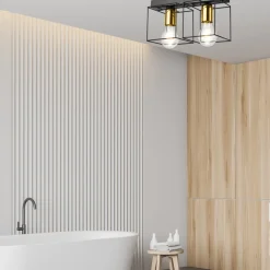 Lamkur Deckenleuchte Metall 2-flammig E27 32 cm lang Schwarz Gold< Deckenleuchten|Flurlampen