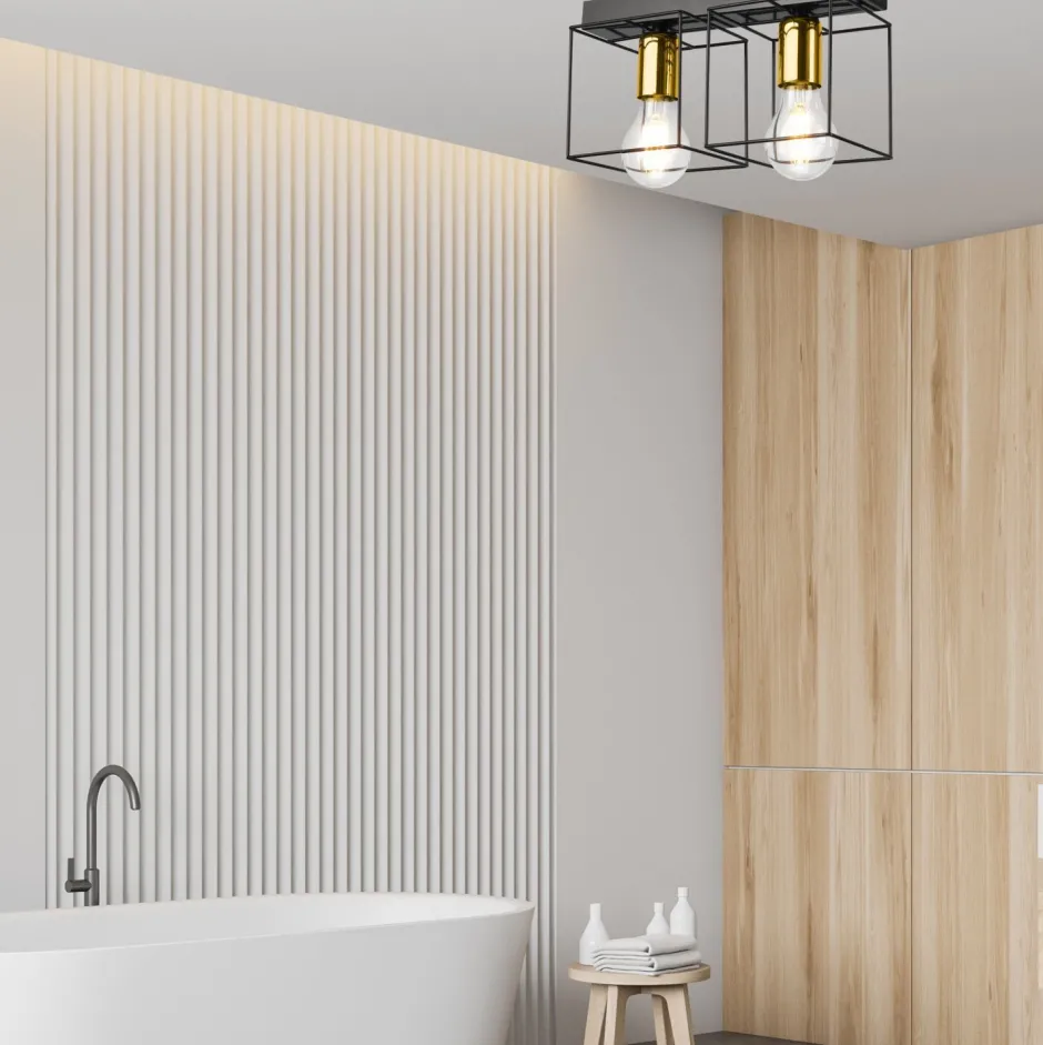 Lamkur Deckenleuchte Metall 2-flammig E27 32 cm lang Schwarz Gold< Deckenleuchten|Flurlampen