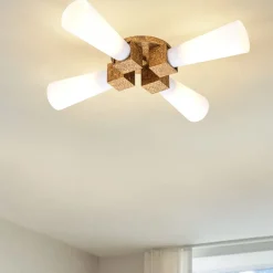 Elstead Deckenleuchte Metall Glas B: 66 cm in Gold Antik Weiß< Deckenleuchten|Bürolampen