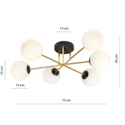 Emibig Deckenleuchte Metall Glas E14 in Schwarz Weiß Gold< Deckenleuchten|Flurlampen