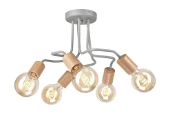 Deckenleuchten|Flurlampen*Lamkur Deckenleuchte Metall Holz L: 44 cm 5-flammig E27 Grau Retro