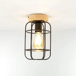 Wohnzimmerlampen|Holzlampen*Easylight Deckenleuchte Metall Holz E27 Ø 15 cm klein