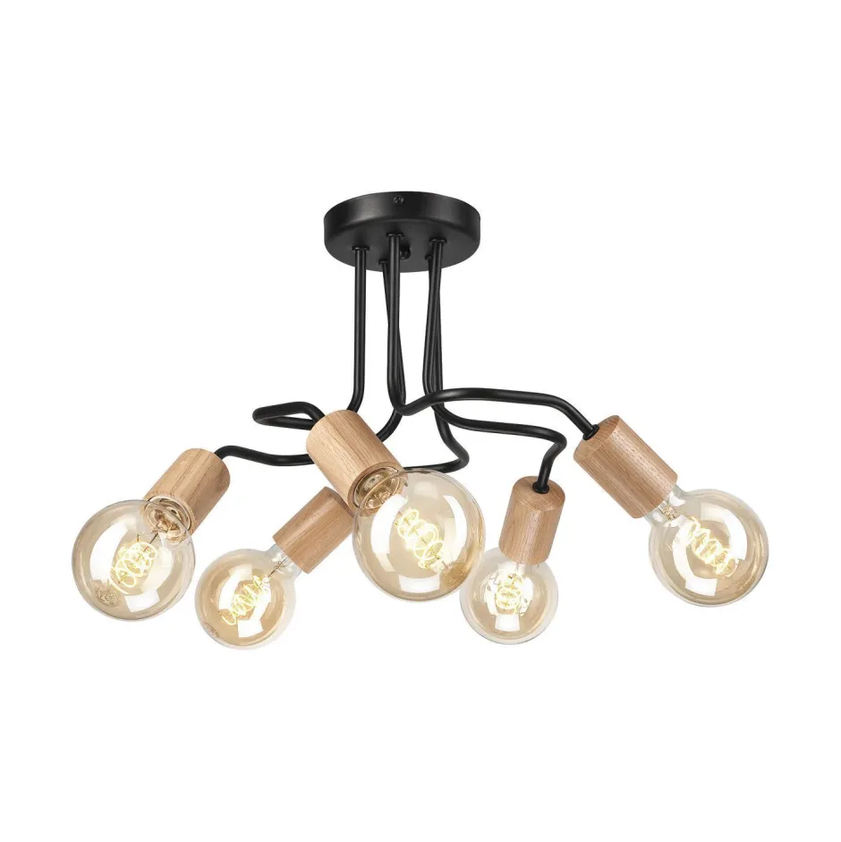 Deckenleuchten|Flurlampen*Lamkur Deckenleuchte Metall Holz Schwarz 5-flammig E27 Retro ANANI