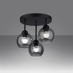 Deckenleuchten|Kugellampen*Sollux Deckenleuchte Metall Rauchglas 3-flammig Ø 35 cm E27