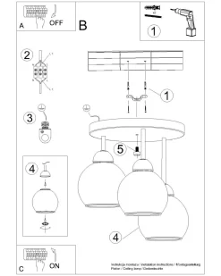 Deckenleuchten|Kugellampen*Sollux Deckenleuchte Metall Rauchglas 3-flammig Ø 35 cm E27