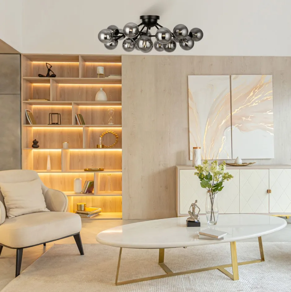 Deckenleuchten|Badezimmer Lampe*Maytoni Deckenleuchte Metall Rauchglas B: 75 cm G9 Kugel Schirm