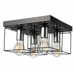 Deckenleuchten|Flurlampen*Lamkur Deckenleuchte Metall Schwarz Chrom B: 30 cm eckig 4-flammig