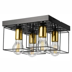 Lamkur Deckenleuchte Metall Schwarz Gold B: 30 cm 4x E27 Modern< Deckenleuchten|Flurlampen