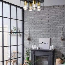 Lamkur Deckenleuchte Metall Schwarz Gold B: 30 cm 4x E27 Modern< Deckenleuchten|Flurlampen