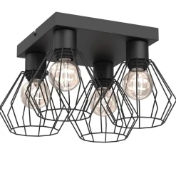 Luminex Deckenleuchte Metall Schwarz E27 4-flammig quadratisch< Deckenleuchten|Flurlampen