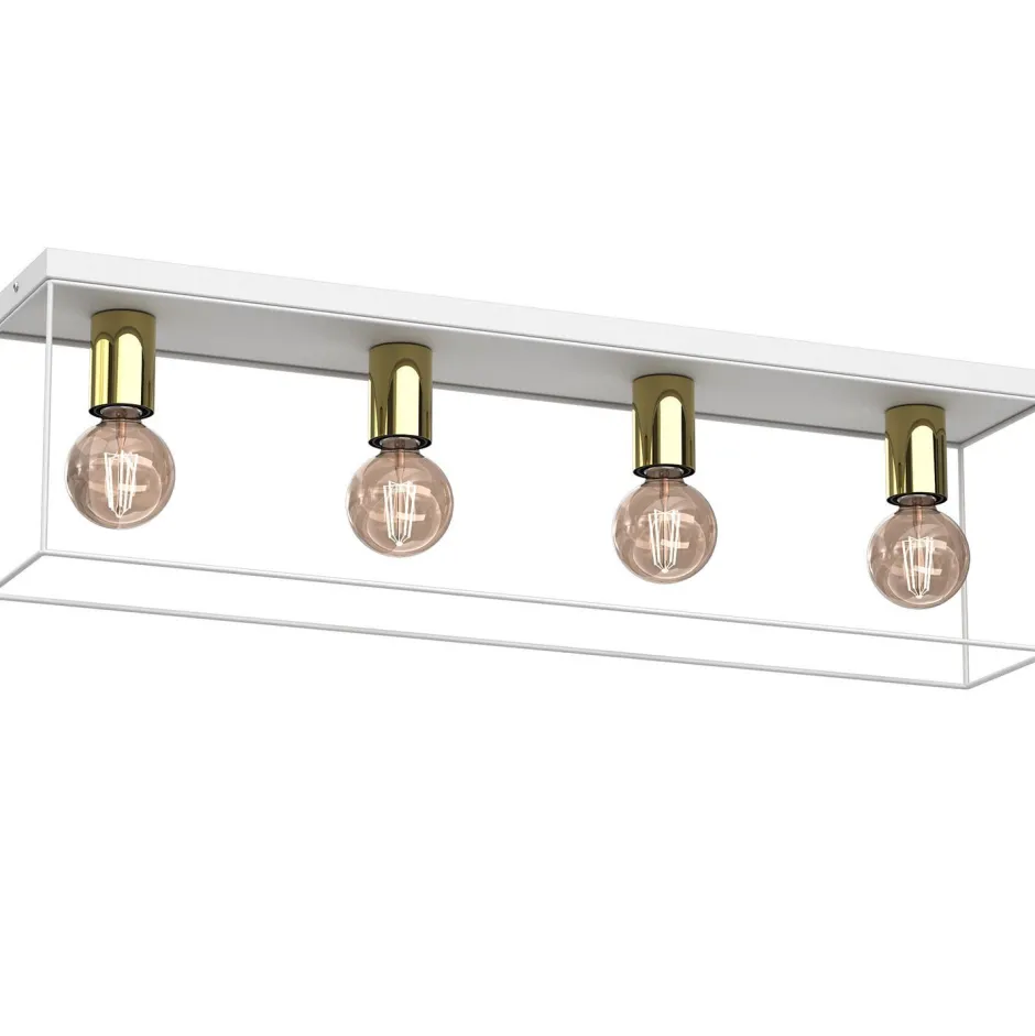 Deckenleuchten|Bürolampen*Luminex Deckenleuchte Metall Weiß Gold L:75 cm E27 Industrial