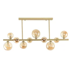 Glaslampen|Metall Lampen*Novecento Deckenleuchte Rauchglas Metall 87 cm lang Creme Gold 10x G9