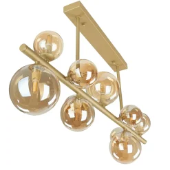 Glaslampen|Metall Lampen*Novecento Deckenleuchte Rauchglas Metall 87 cm lang Creme Gold 10x G9