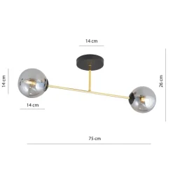 Deckenleuchten|Flurlampen*Emibig Deckenleuchte Rauchglas Metall 55 cm 2-flammig