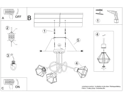 Sollux Deckenleuchte Retro Metall Schwarz 48 cm breit 3-flammig< Deckenleuchten|Flurlampen