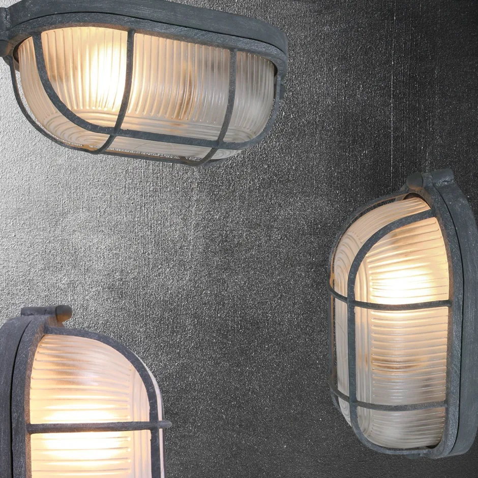 Deckenleuchten|Badezimmer Lampe*Steinhauer Deckenleuchte Riffelglas Metall Grau L:21 cm Industrie