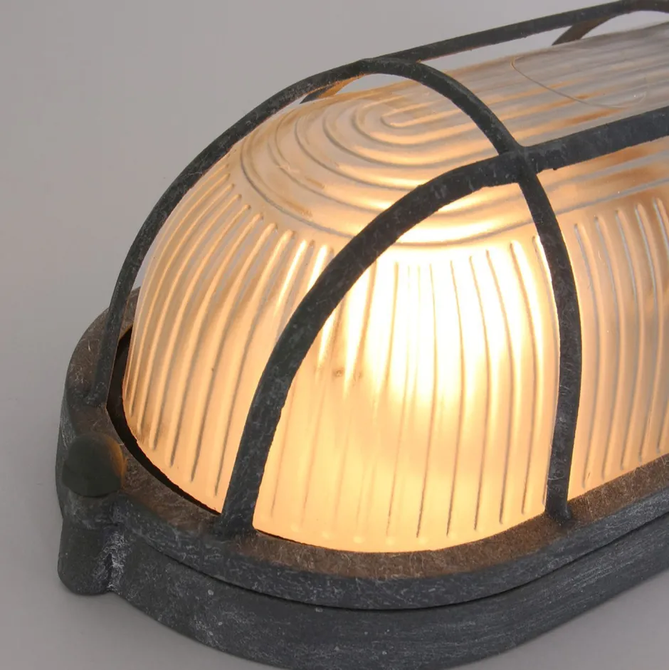 Deckenleuchten|Badezimmer Lampe*Steinhauer Deckenleuchte Riffelglas Metall Grau L:21 cm Industrie