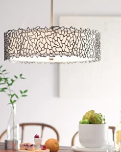 Elstead Deckenleuchte RINA Zinn Leinen Ø56cm Design Lampe< Deckenleuchten|Bürolampen