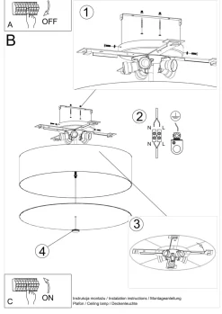 Stofflampen|Moderne Lampen*Sollux Deckenleuchte rund Ø 60 cm blendarm Stoff Glas 5x E27