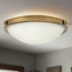 Elstead Deckenleuchte rund blendarm in Messing Weiß Wohnzimmer< Glaslampen|Designerlampen