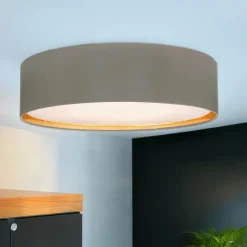 TK Lighting Deckenleuchte rund für 4x E27 Stoff in Beige Gold< Stofflampen|Moderne Lampen