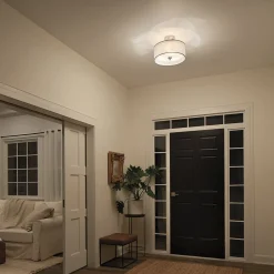 Glaslampen|Moderne Lampen*Elstead Deckenleuchte rund Weiß Zinn antik Glas Leinen Metall