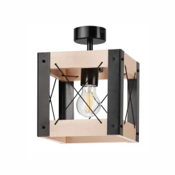 Lamkur Deckenleuchte Rustikal eckig B: 20 cm klein E27 Holz Metall< Deckenleuchten|Bürolampen