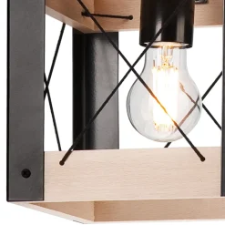 Lamkur Deckenleuchte Rustikal eckig B: 20 cm klein E27 Holz Metall< Deckenleuchten|Bürolampen