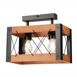 Deckenleuchten|Bürolampen*Lamkur Deckenleuchte Rustikal eckig L: 33 cm 2x E27 Holz Metall