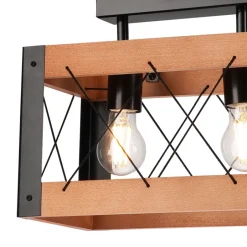 Deckenleuchten|Bürolampen*Lamkur Deckenleuchte Rustikal eckig L: 33 cm 2x E27 Holz Metall